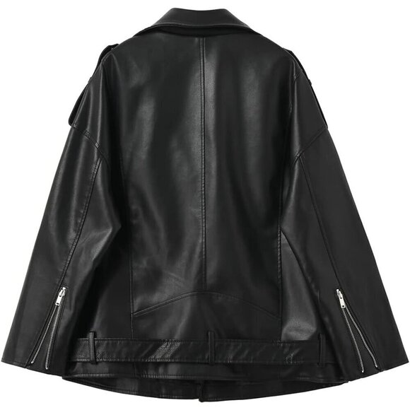 LY VAREY LIN Women Faux Leather Jacket black Long Sleeve Lapel Collar - Picture 2 of 6